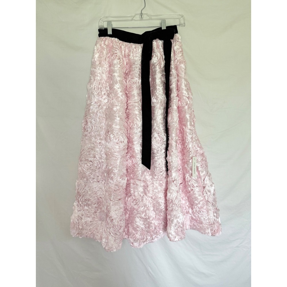 For Love & Lemons Nicolette Midi Pink Skirt 3D Rosette Skirt Black Velvet  Sz S